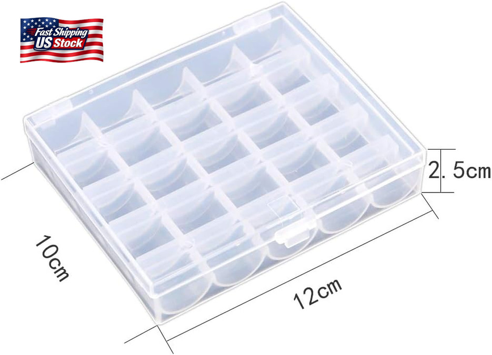 AKIRO 25 Slots Empty Bobbins Spools Box, Sewing Craft Plastic Case Storage Box f