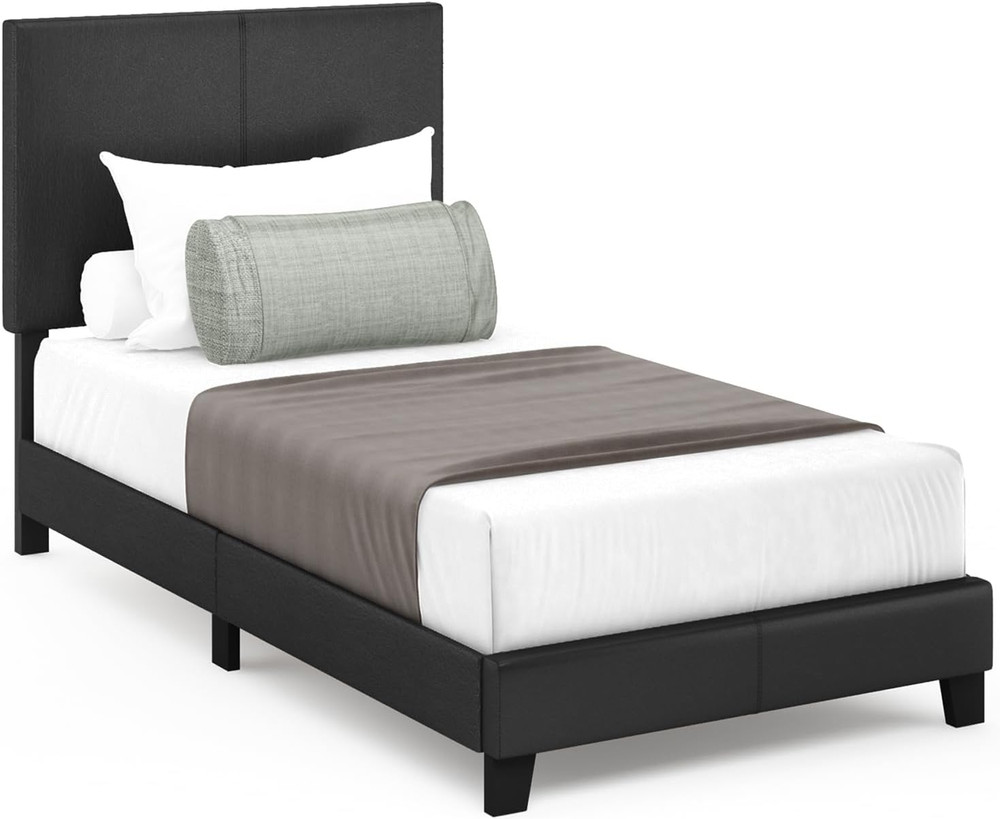 Pessac Twin Black PU Leather Upholstered Platform Bed Frame