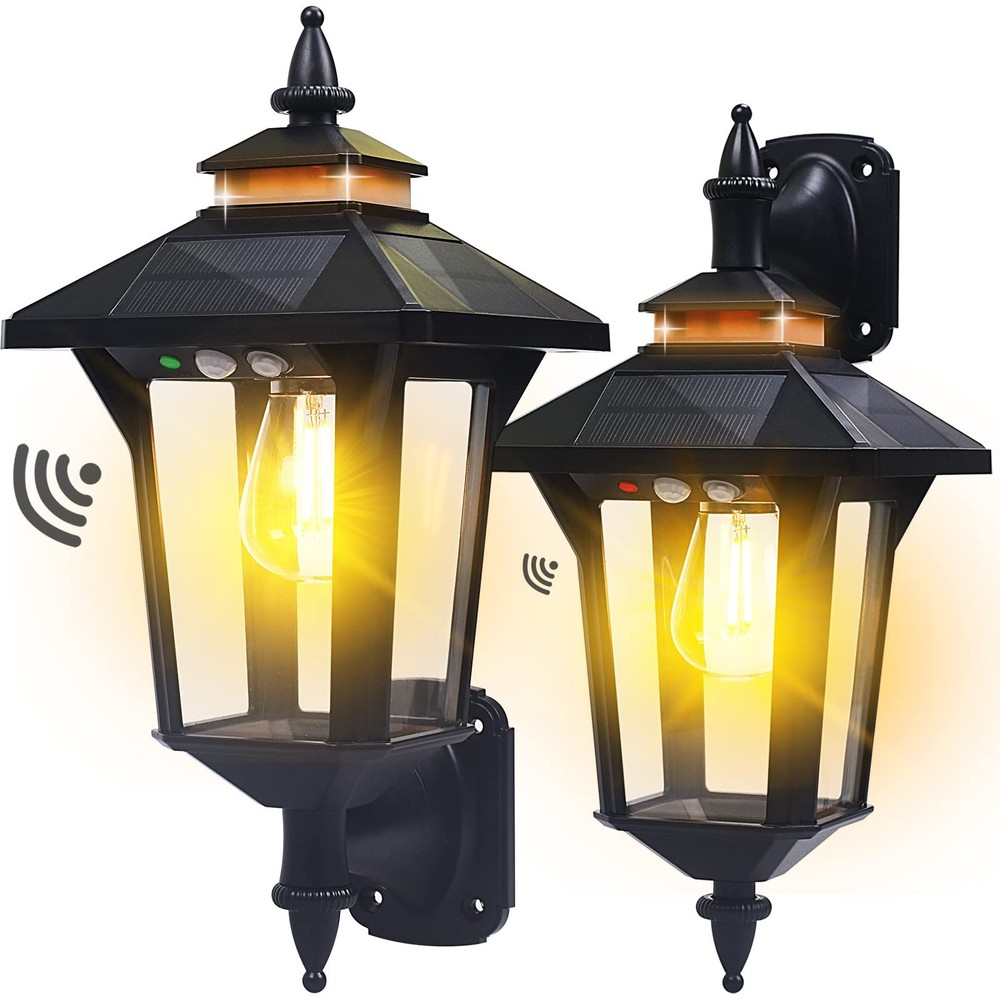 2 Pack Solar Wall Lantern Lights Outdoor with 3 (2 Pack)