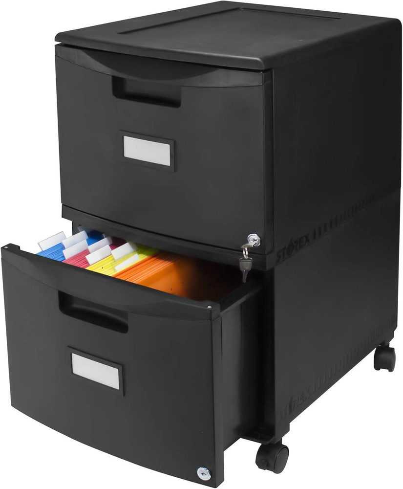 Plastic Two-Drawer Mobile Pedestal File Cabinet – Locking Document Organizer wit