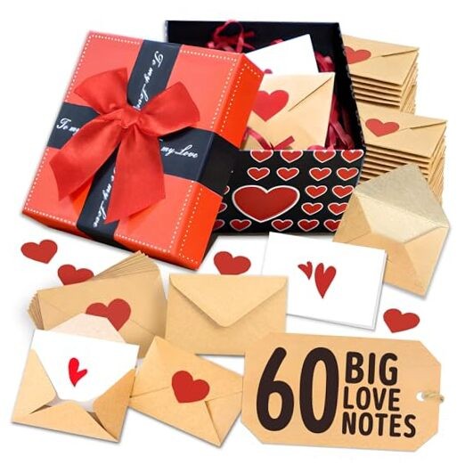60 Mini Love Notes with Envelopes, Blank Note Cards Set in Gift Box, DIY Gift