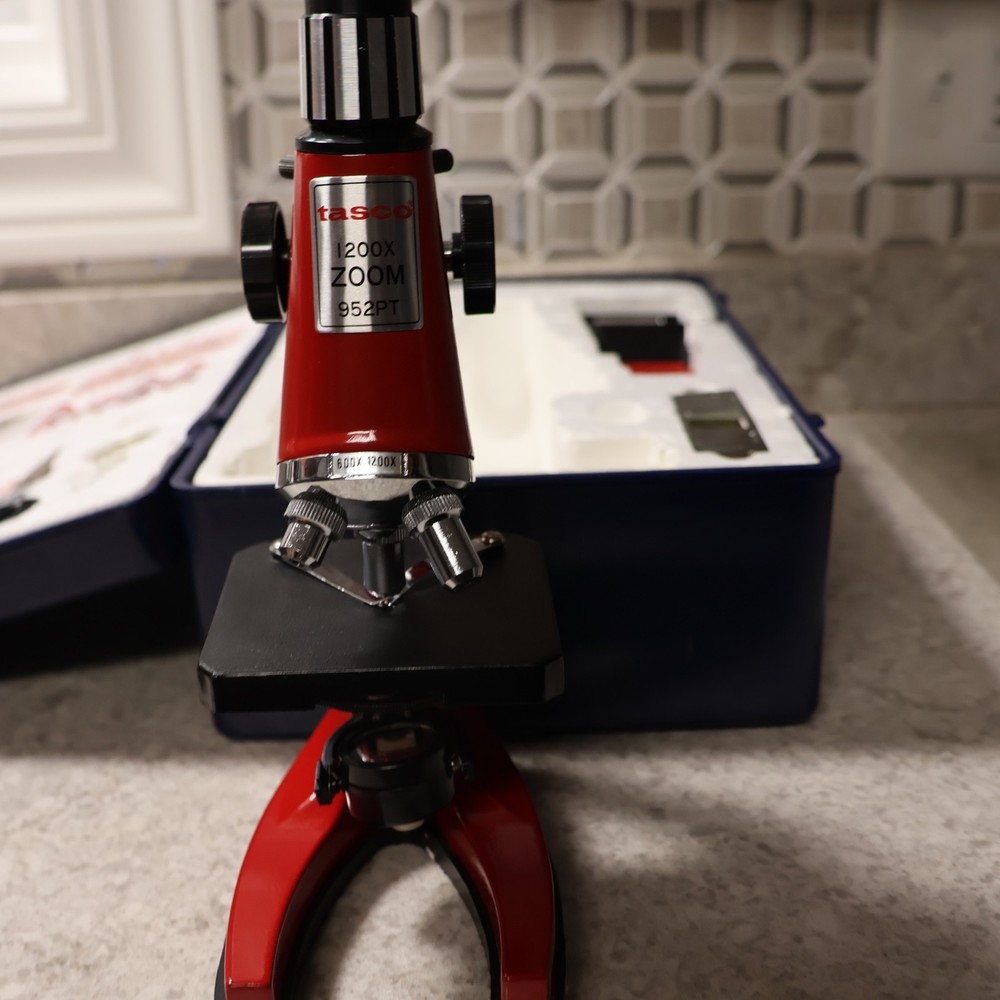 Tasco 1200x Student Beginner Microscope Kit, Slides, Storage Case
