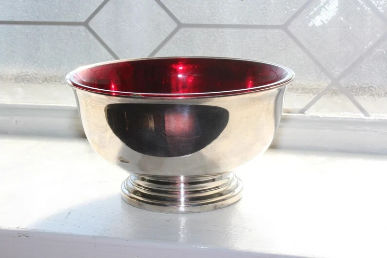 Vintage Dayton's Silverplate Bowl with Red Glass Insert