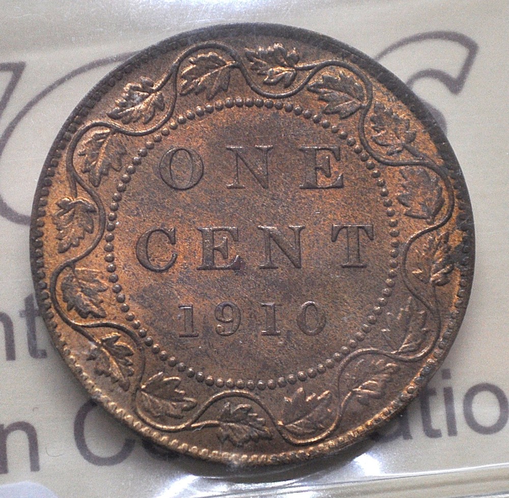 1910 Canada One Cent ICCS graded MS-63 rb