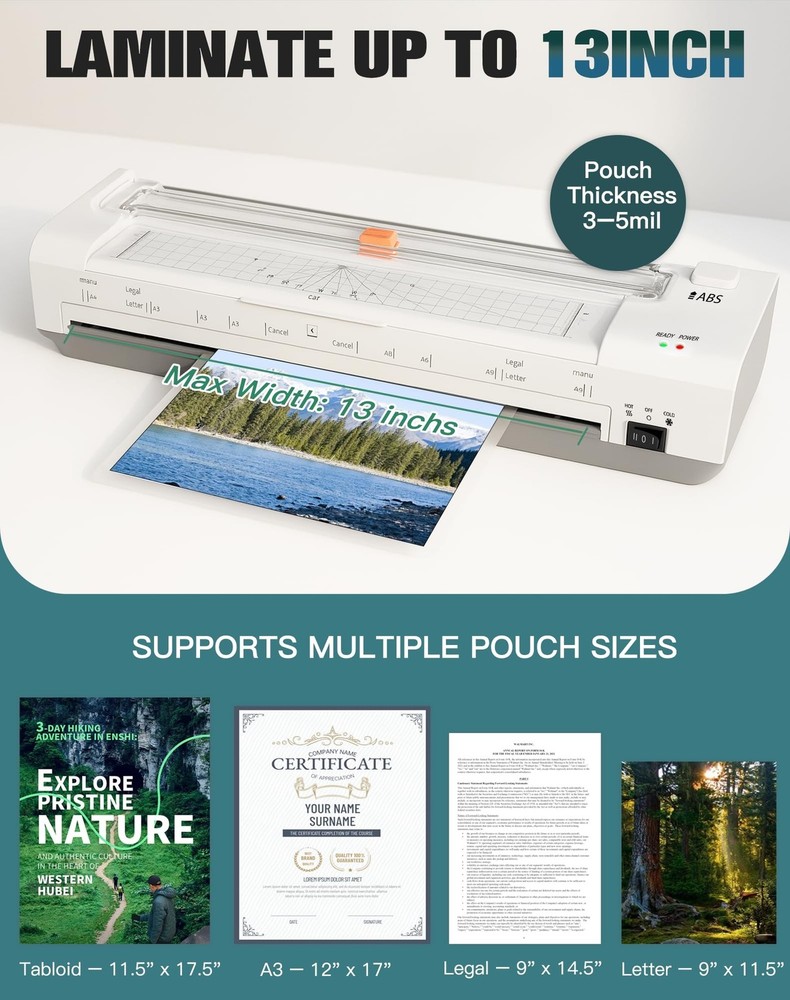 Laminator Machine 13 Inch Lamination Machine with Auto Paper Feed, Never Jam ...