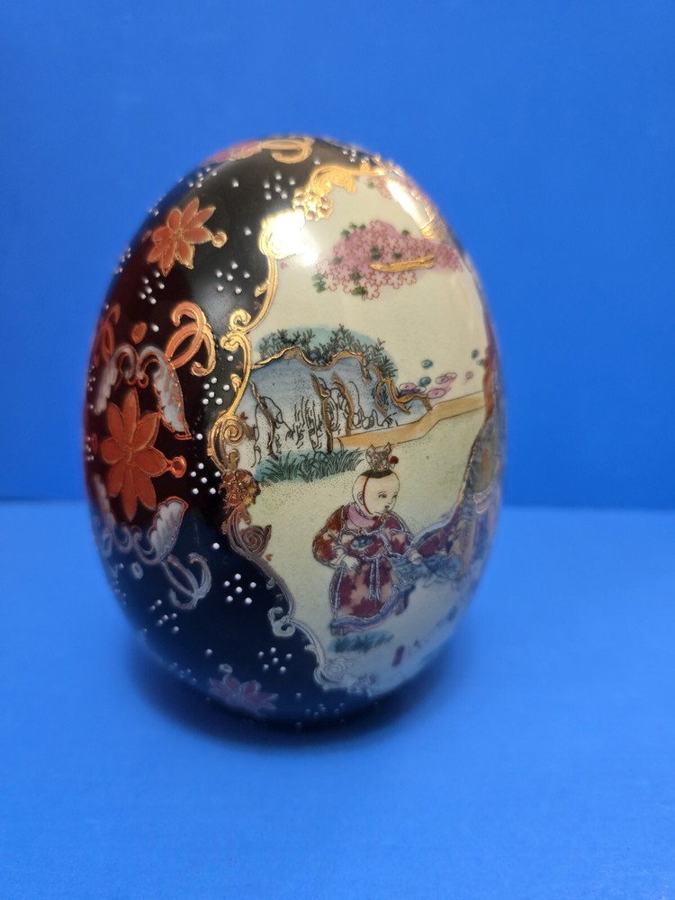 Hand Painted Oriental Porcelain Large Egg