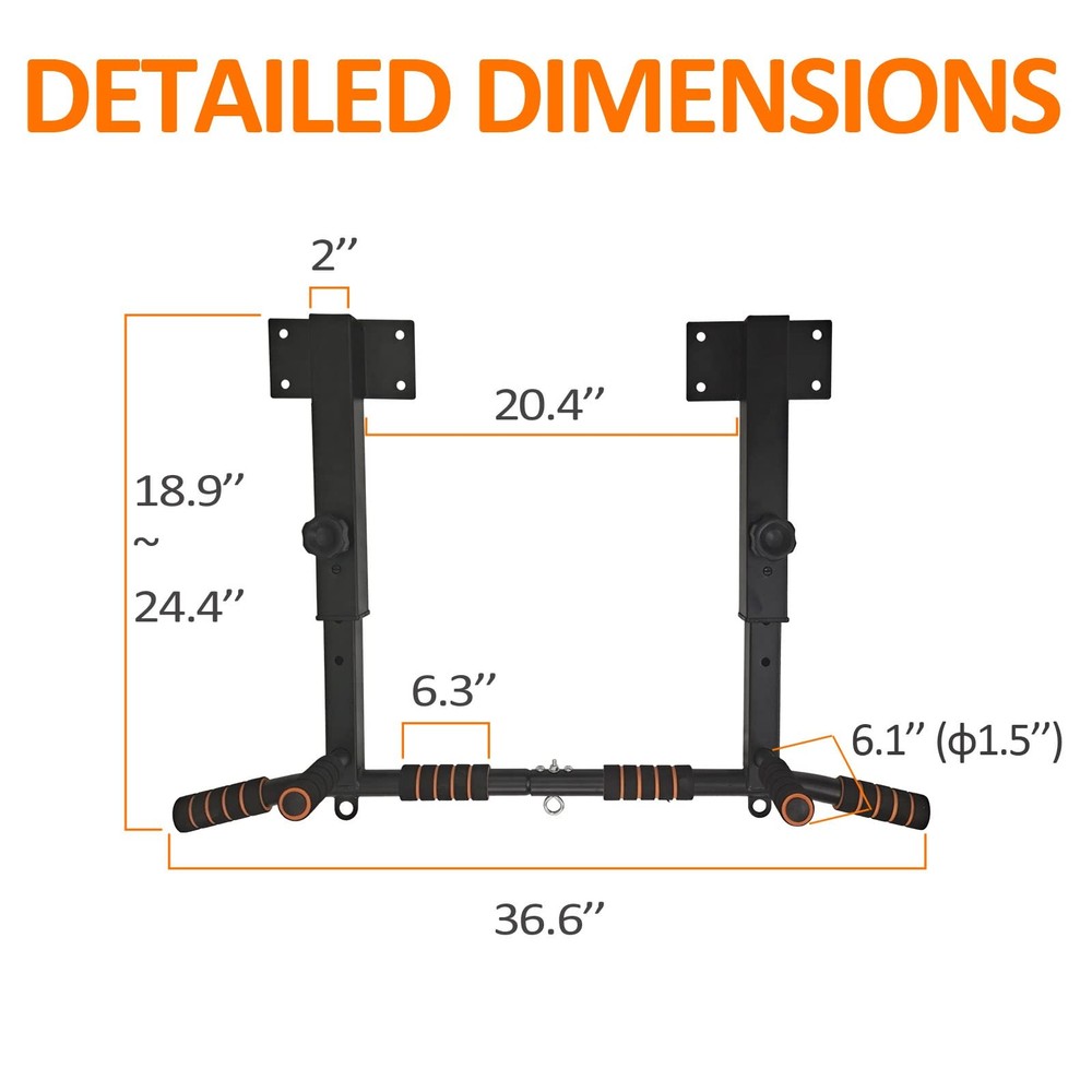 BESTHLS Joist Mounted Pull Up Bar 4 Level Height Adjustable Ceiling Black