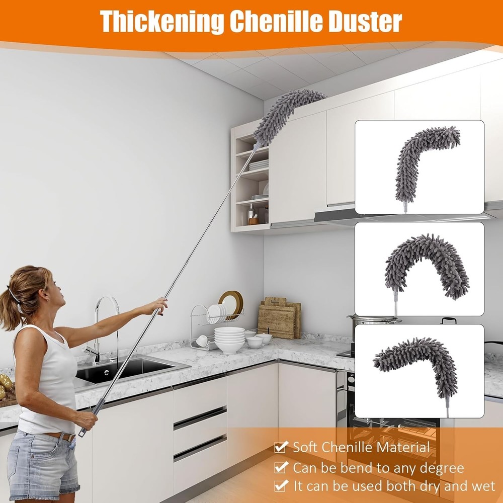 Extendable Duster Set Microfiber Feather Cobweb Fan Ceiling Light Cleaner