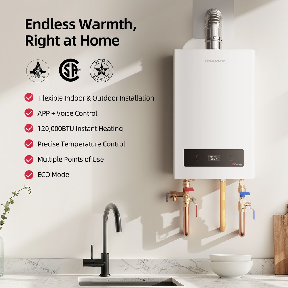 5.1 GPM 120,000 BTU Tankless Water Heater Natural Gas, Indoor or Outdoor Smart