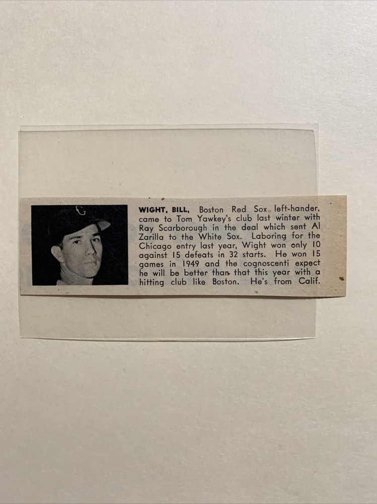 Bill Wight Boston Red Sox 1950 WWIS Baseball Panel
