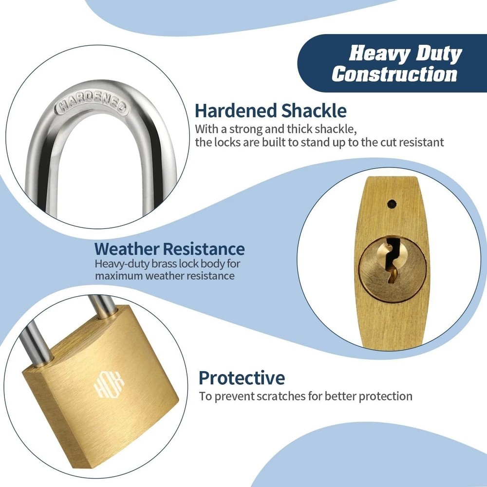 Heavy Duty 12-Pack Padlocks, Solid Brass, Keyed Alike, All-Weather Security