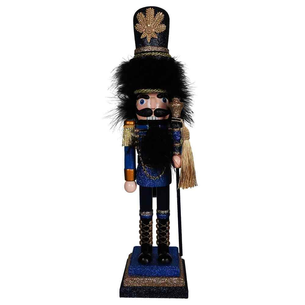 Hollywood Blue & Gold Nutcracker Soldier Holding Staff