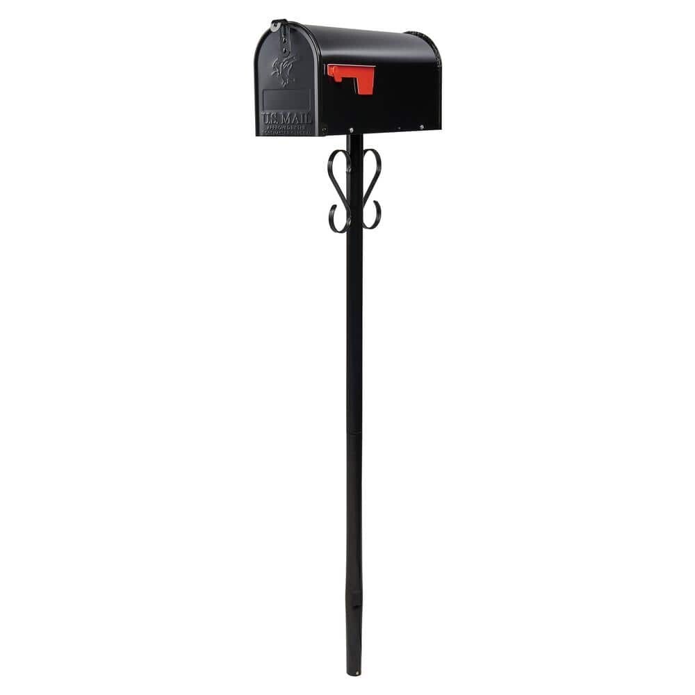 Mailbox Post Steel Decorative Scroll Top Mount In Ground Black Rust Resistant