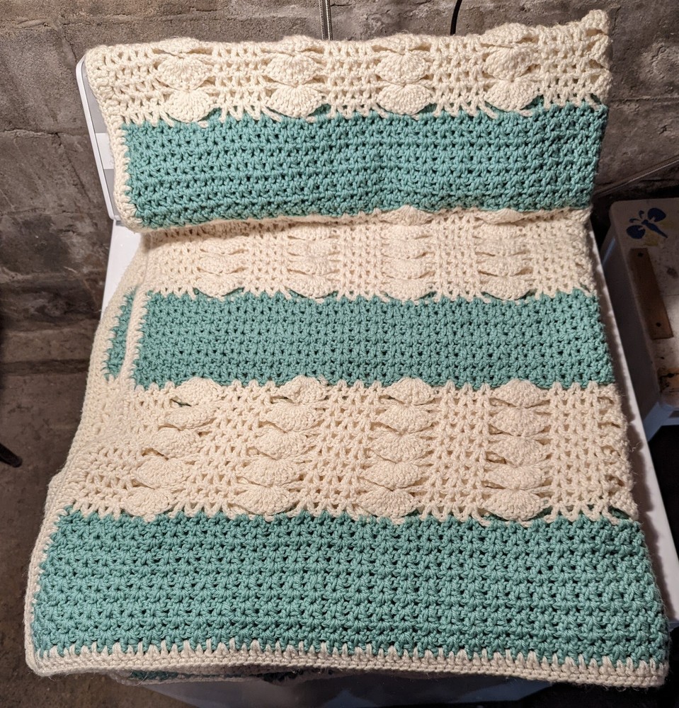 Knitted Throw Blanket Handmade 55" x 60"