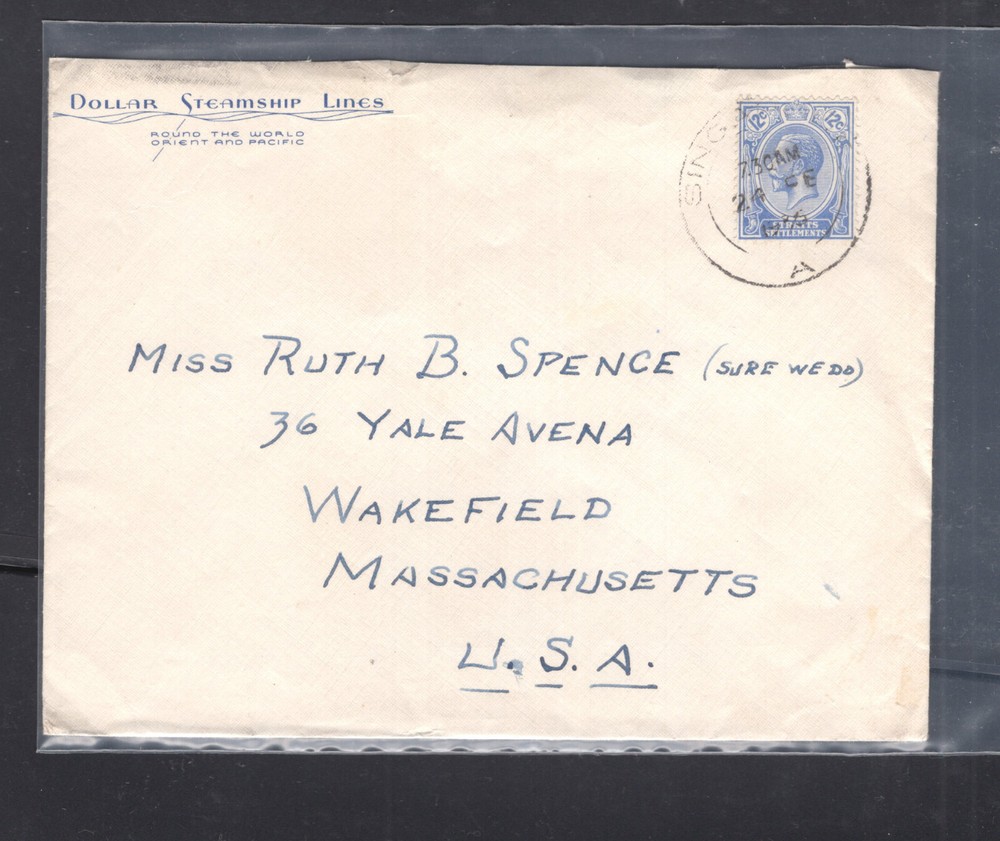 Straits  Settlements  ad  cover  to  US