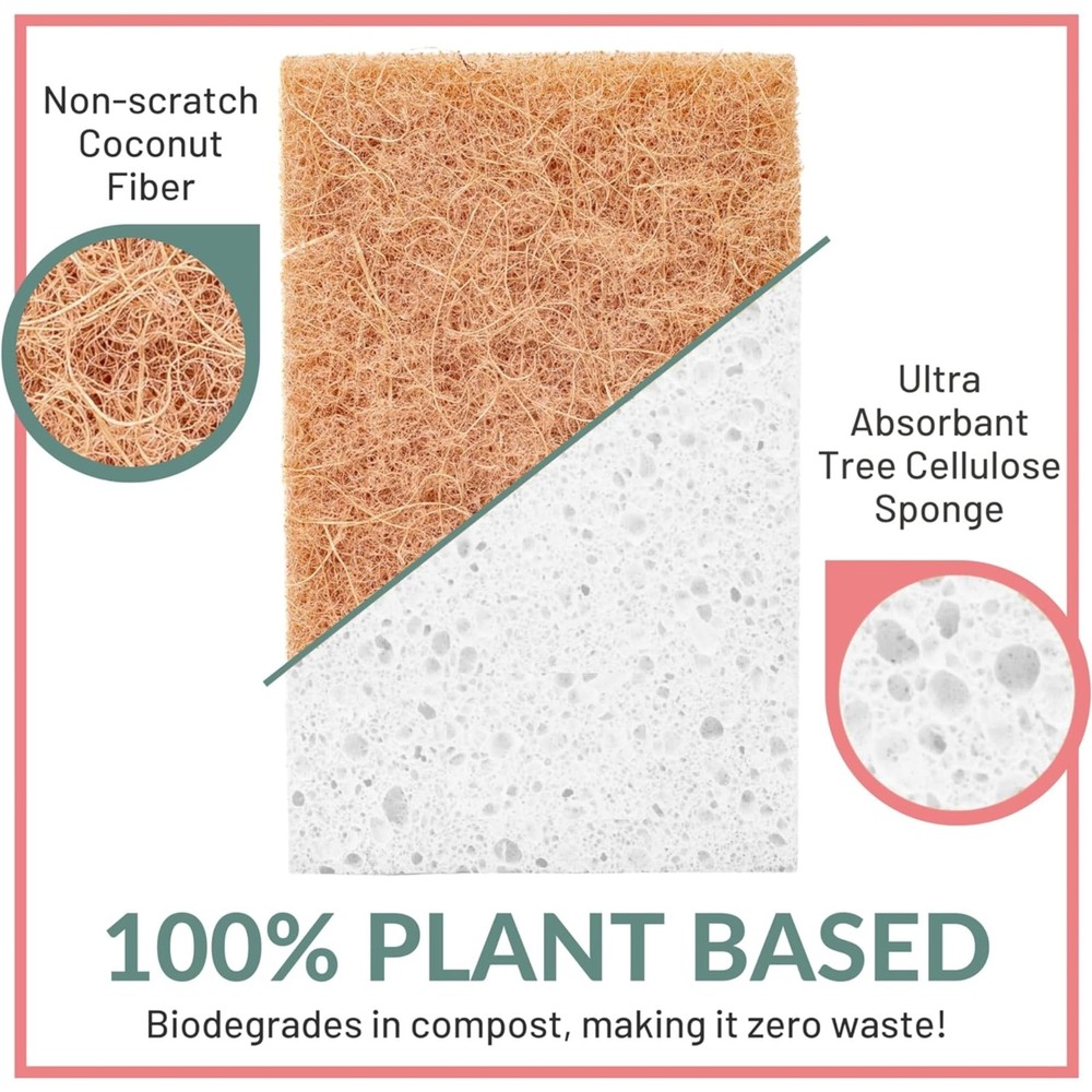 bioGo White 12 Pack Biodegradable Kitchen Sponge - Eco-Friendly, Compostable,...