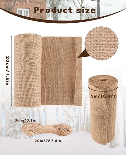7.9" × 16.4' Burlap Tree Protector Wraps, Natural Burlap Tree Wrap Rolls, Jute