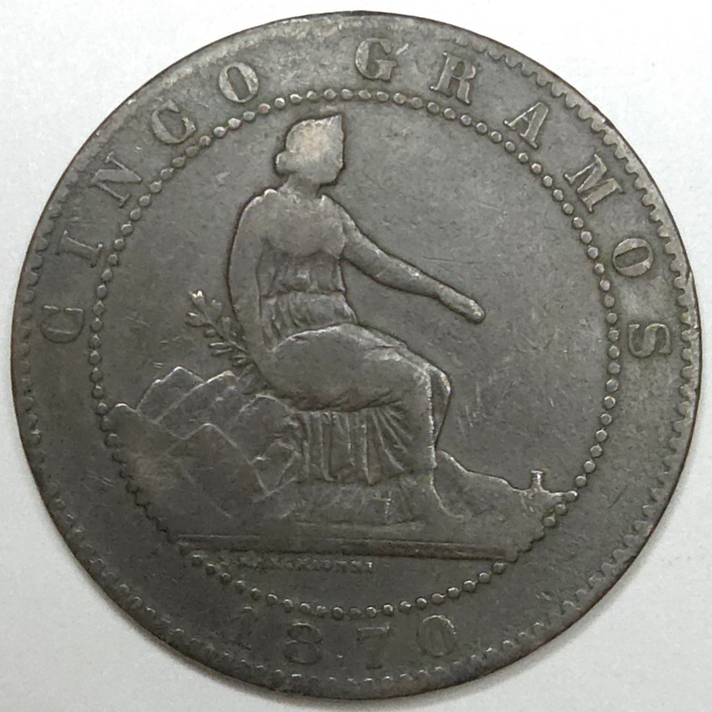 1870 Spain 5 Centimos (Lot#2)