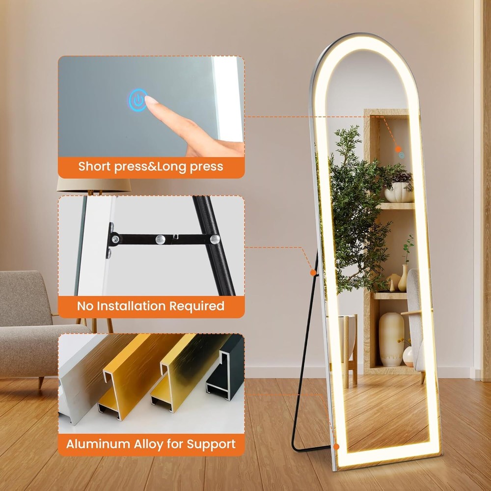 Mirror Full Length Standing Mirror with LED Lights Lighted Floor Standing Mirror