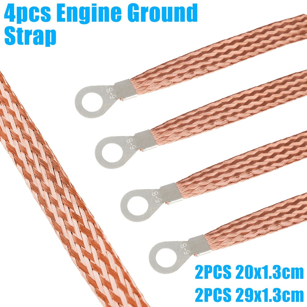 4x Engine Ground Strap Copper Cable Kit For Car Truck Firewall Engine Body Frame