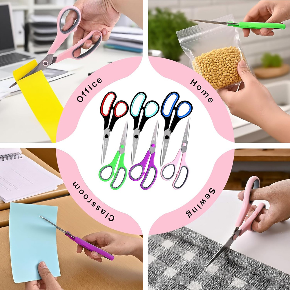 Black Scissors Bulk, Rkqoa 8" All Purpose Scissors Pack - Thick Sharp Shears for