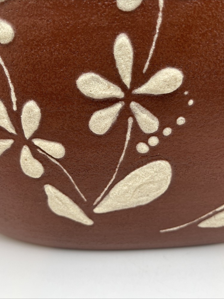 Ceramic Vase With Textured Flowers 9” Tall