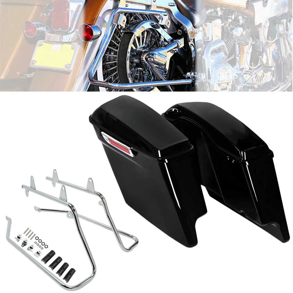 5" Extended Hard Saddlebags Saddle Bags & Conversion Brackets For Harley Softail