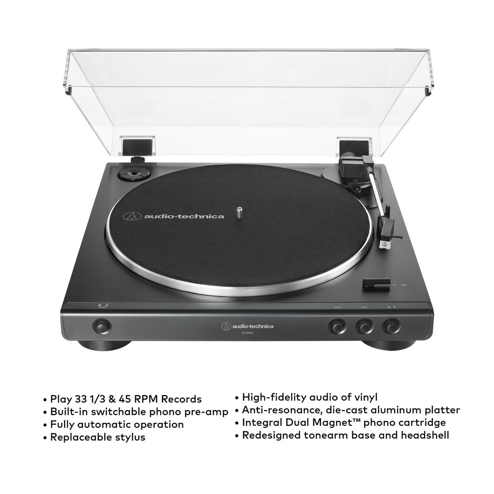 Audio-Technica AT-LP60X Turntable Black with Powered Studio Monitors Pair