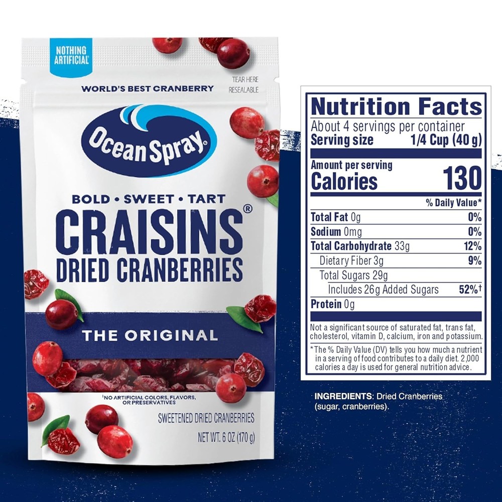 6 Oz Dried Cranberries - 25% Daily Fruit Needs, No Artificial Additives