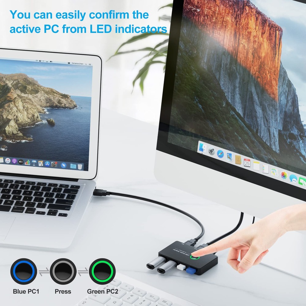 USB 3.0 Switch, USB Switcher 2 Computers Share 4 USB for PC Mouse Keyboard Pr...