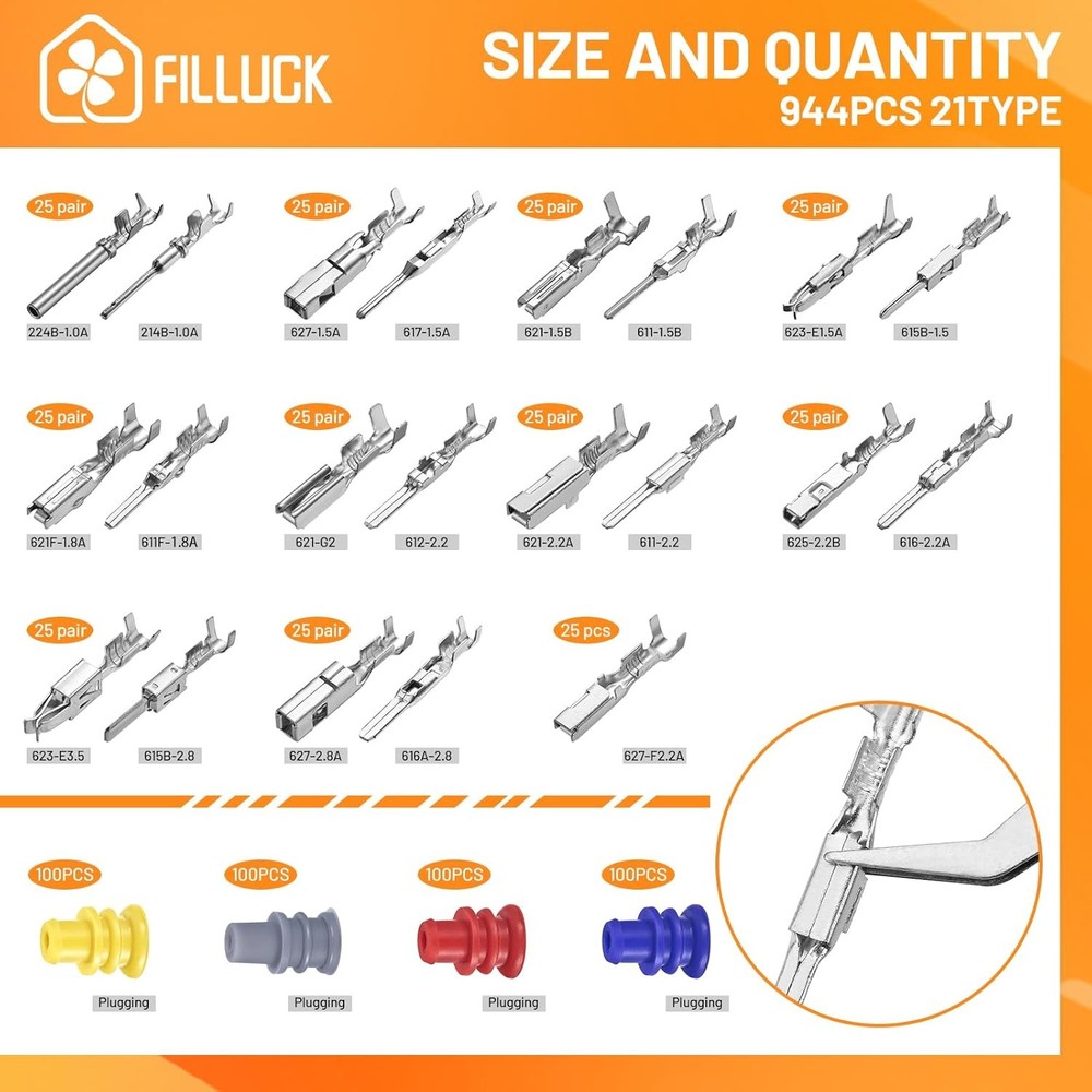 945Pcs Pin Connector Kit,Car Electrical Wire Connectors Terminal Silver