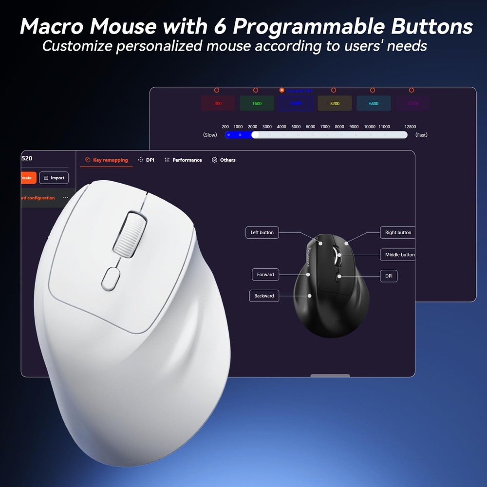 SM520 Ergonomic with 24000 DPI, Vertical with Programmable Side Button, Wirel...