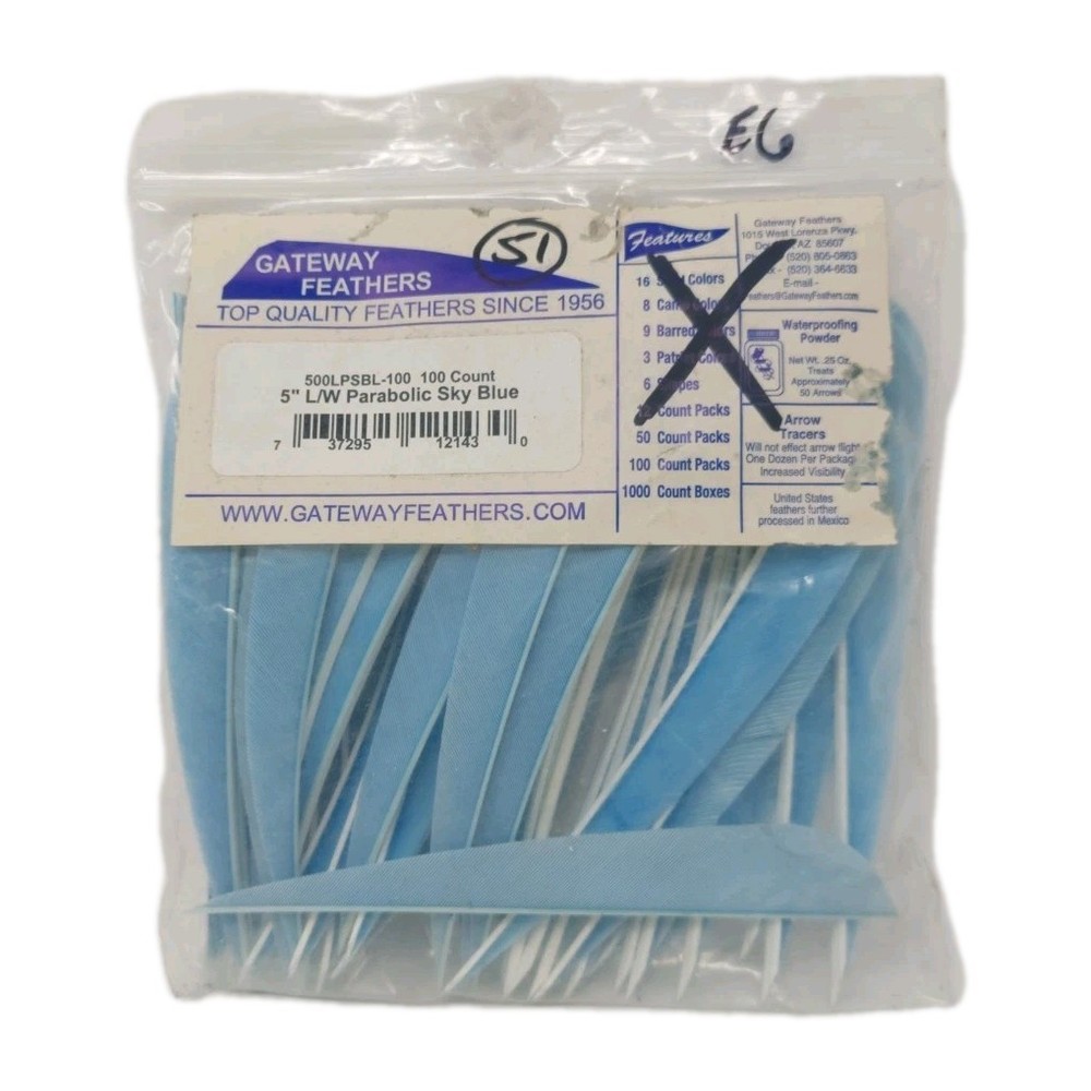 51 Count Gateway Feathers 5" Left Wing: Parabolic Sky Blue 500LPSBL