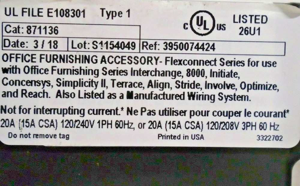 Used FlexConnect Series Pass Through Power Distribution Cable | 871136 - 38"