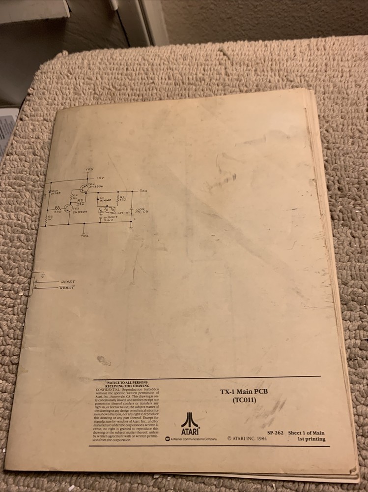 Missing Cover TX-1  Schematic only ATARI  arcade game manual