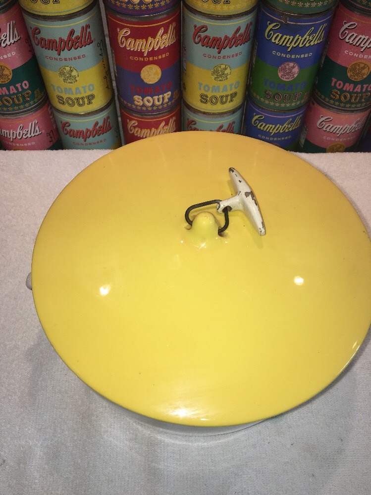 Large Lagardo Tackett Schmid Ironstone Toggle Handled Yellow & White Casserole