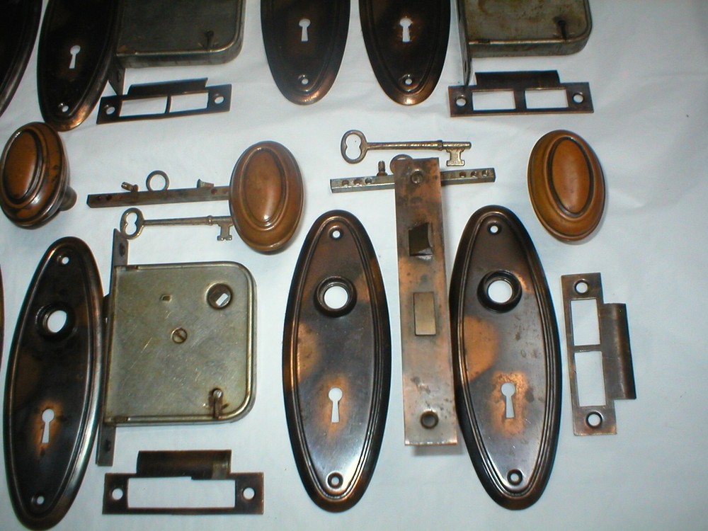 Antique Japanned Door Hardware Set
