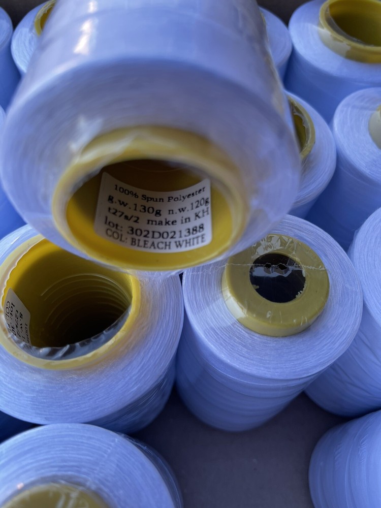 50 Spools BLEACH WHITE Multi Purpose Serger Sewing Thread Cones S/2 T27 Quality