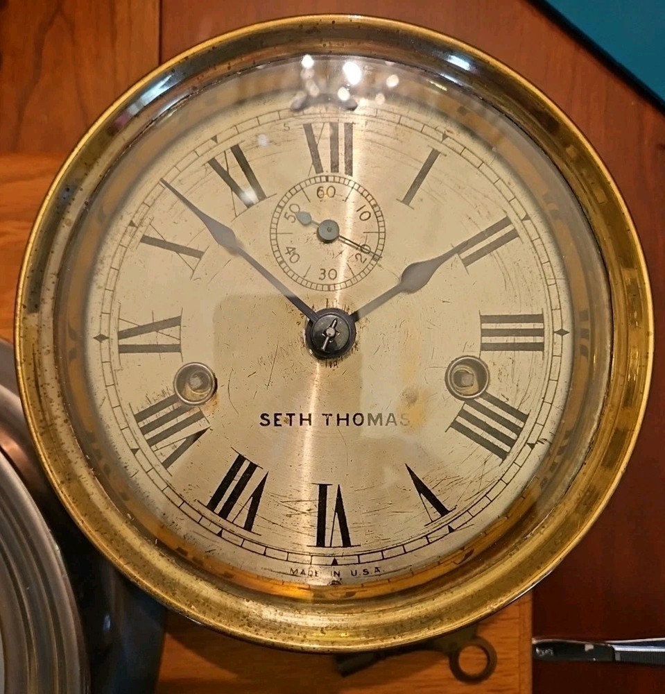 6" Seth Thomas Yellow Brass Maritime Ships Clock;   Runs great