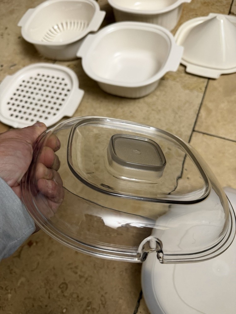 RUBBERMAID MICROWAVE COOKWARE 9 PC STACKING NESTING SET 3 2 & 1 QT BOWLS +