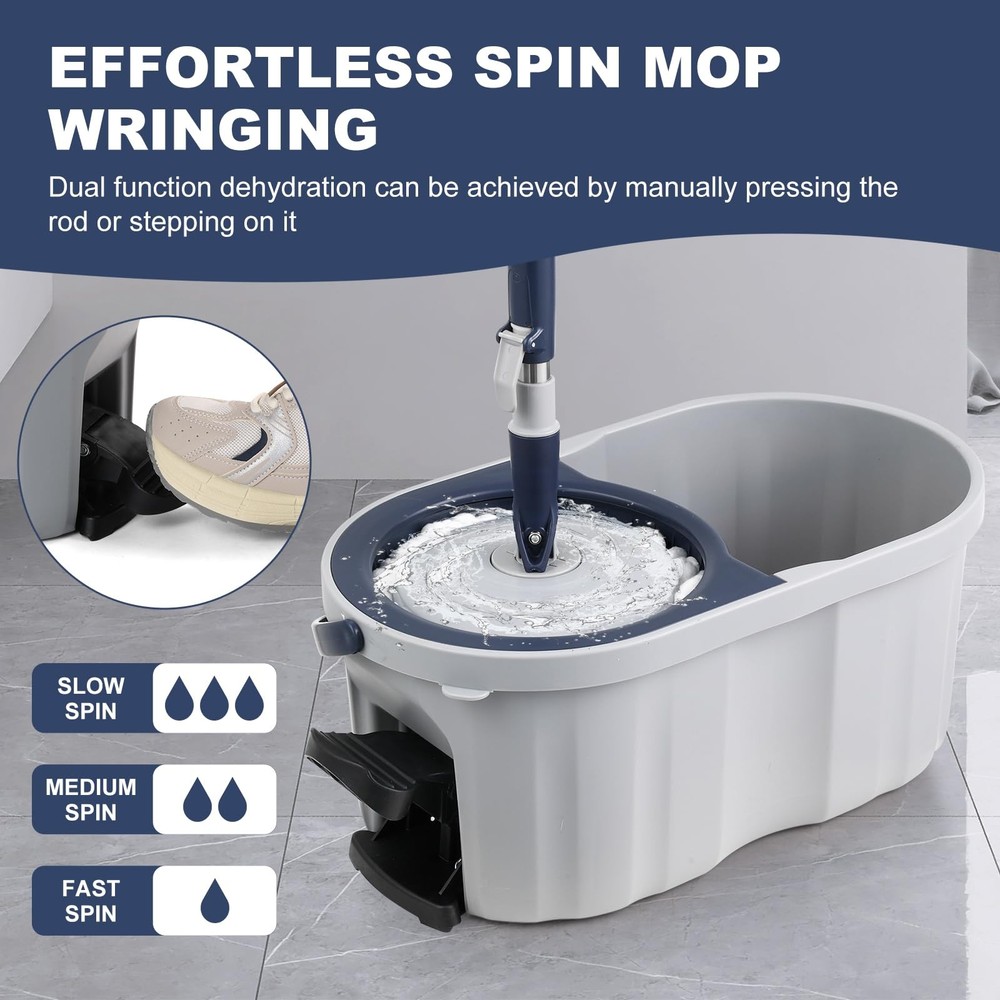 Spin Mop and Bucket System with180-Degree Rotating Head Telescopic Handle Dua...