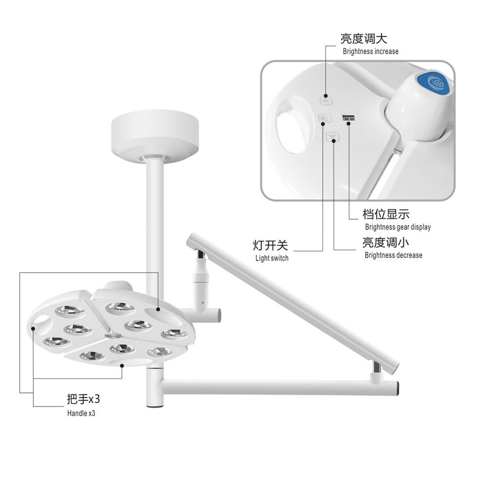 KWS 90W Dental LED Shadowless Surgical Light Ceiling Mounted Veterinary ExamLamp