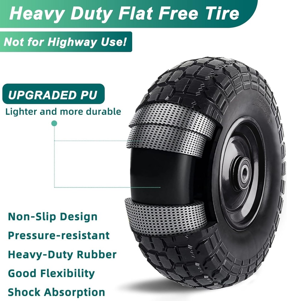12'' Flat Free Tires Rubber Replacement Solid Tire & Wheel Assemblies Hand