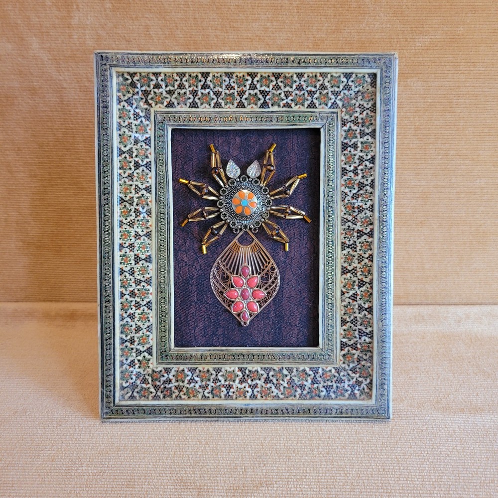Beaded Spider Art Work Sewn In Persian Frame
