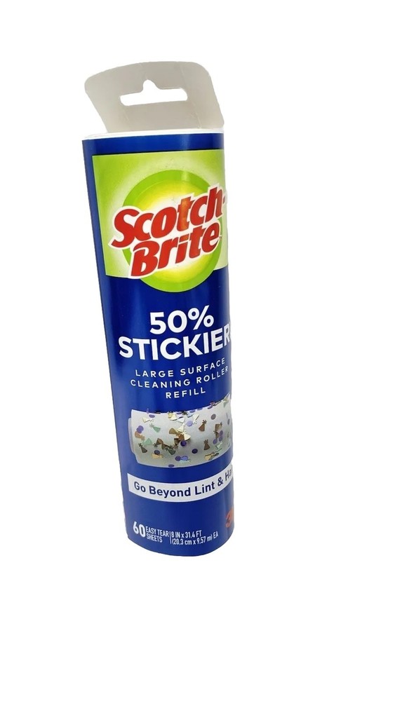 Scotch Brite Lint Roller 8" Refill - Large Surface, 50% Stickier 60 Sheets