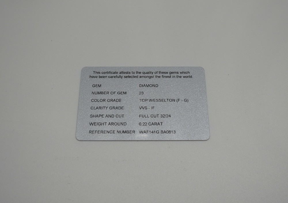 GENUINE TAG HEUER PRECIOUS STONE CERTIFICATE CARD
