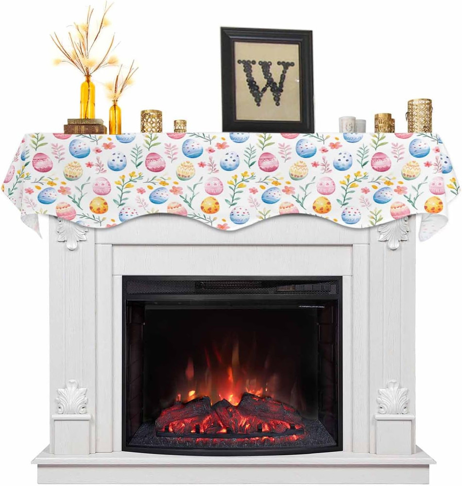 Easter Table Runner Fireplace Scarf, Easter Egg Flower Plant Texture Fireplace M