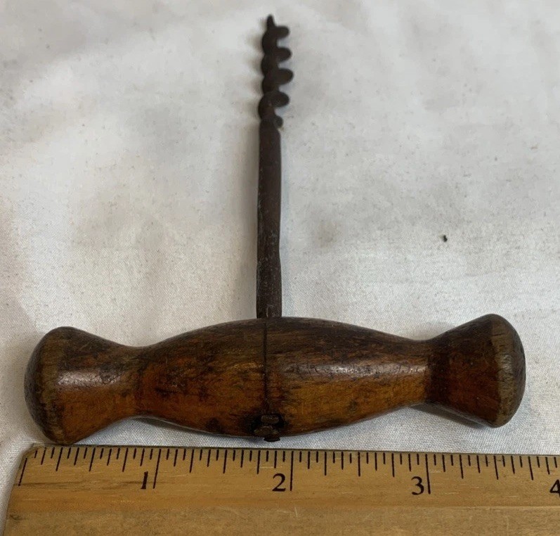 Antique Primitive Corkscrew With Wood Handle
