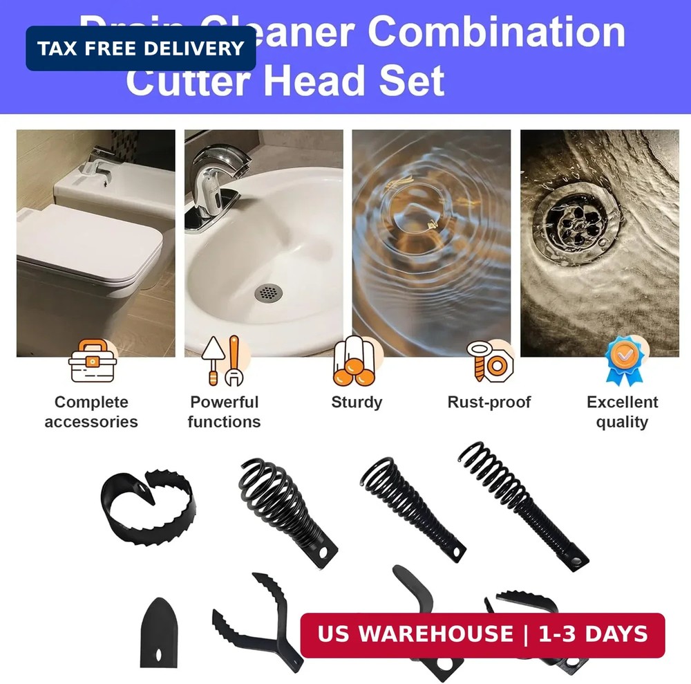 9 PCS Drain Snake Drill Attachment,Drain Cleaner Combination Cutter Head,Root Cu