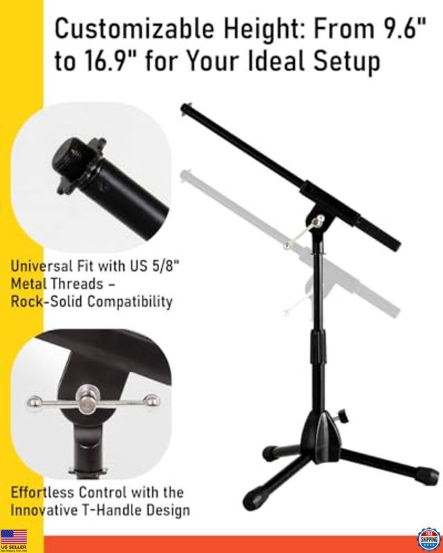 Stage Rocker Foldable Tripod Low-Profile Mic Boom Stand - Height Extending from